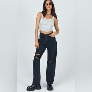 Princess Polly Fraya High Rise Ripped Black Denim Boyfriend Jeans